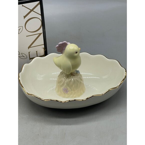 Lenox American design Soring Chick Candy Dish 4x4" yellow gold floral READ NEW - Picture 2 of 8